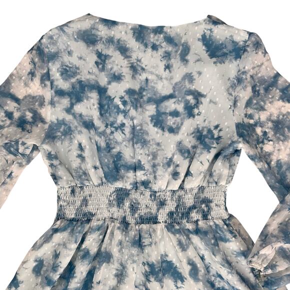 Fit & Flare Swiftie Dress Sz XL Blue White Balloon Sleeve Ruffle Floral Romantic - Picture 11 of 16